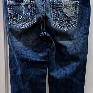 BKE Blue Ankle Cropped Jeans with Detailed Embroidery